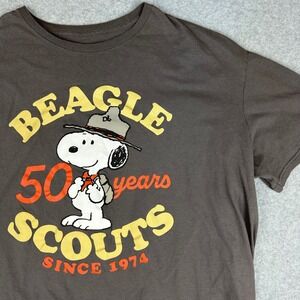 Peanuts Snoopy Beagle Scouts 50 Years Since 1974 Brown Graphic T-Shirt XXL